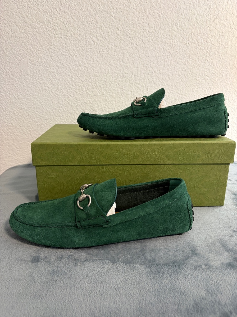 Brand New Men’s Gucci Driver Horsebit Suede Vintage Green Sz 9.5 (US 10) - Picture 4 of 8